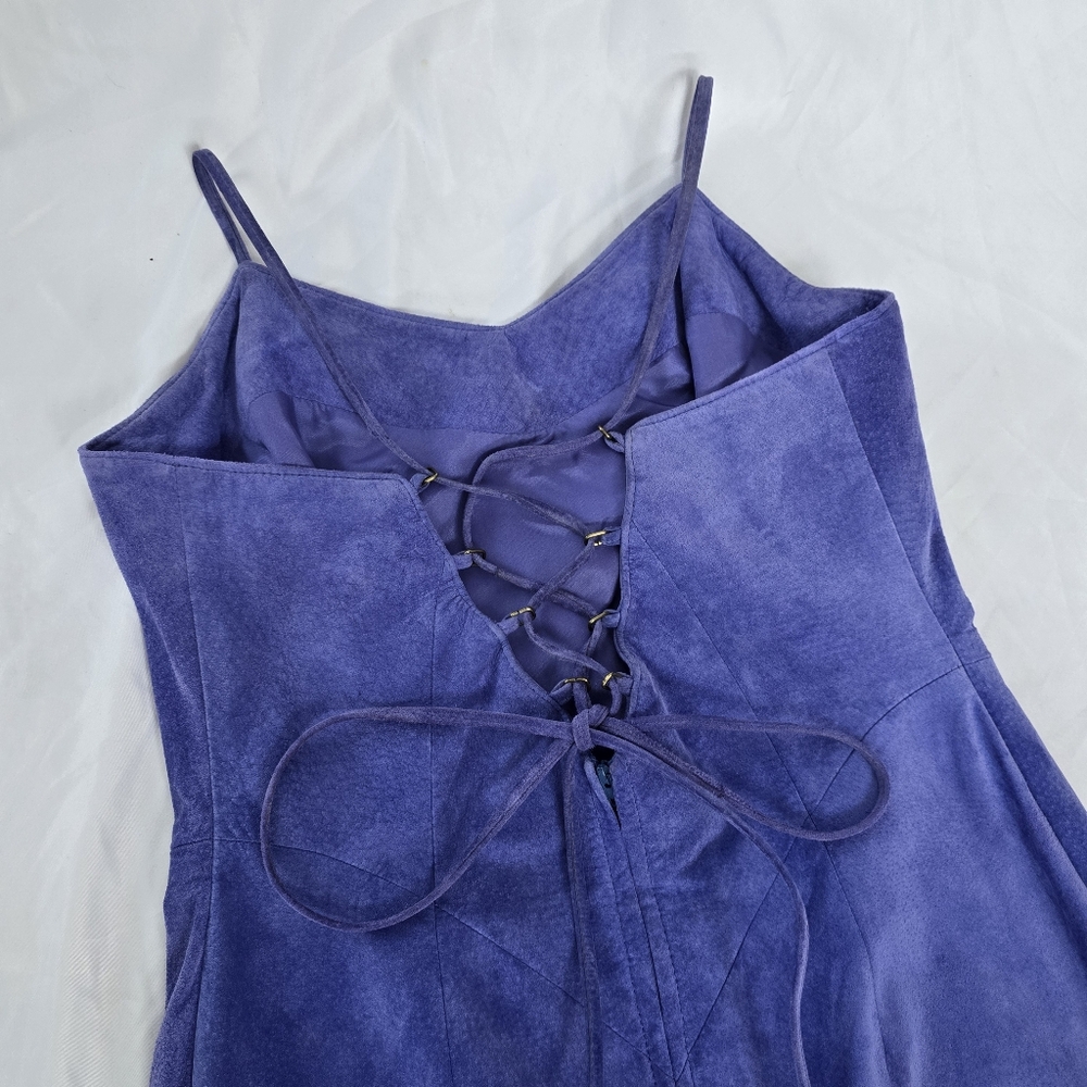 Vintage Danier 80s Blue Suede Mini Dress Leather Sweetheart Retro Sml - Picture 4 of 6